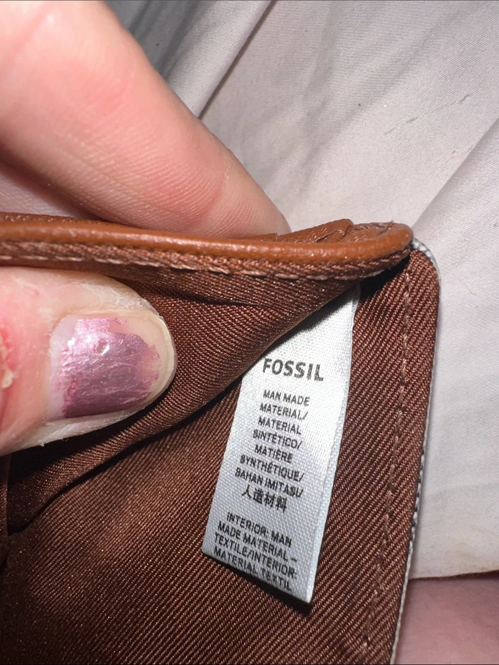Fossil Cream and Navy Striped Canvas Wallet with Brown Leather Accent like new